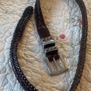 Brighten Ladies Elegant Brown Braided Leather Belt with Silver Buckle